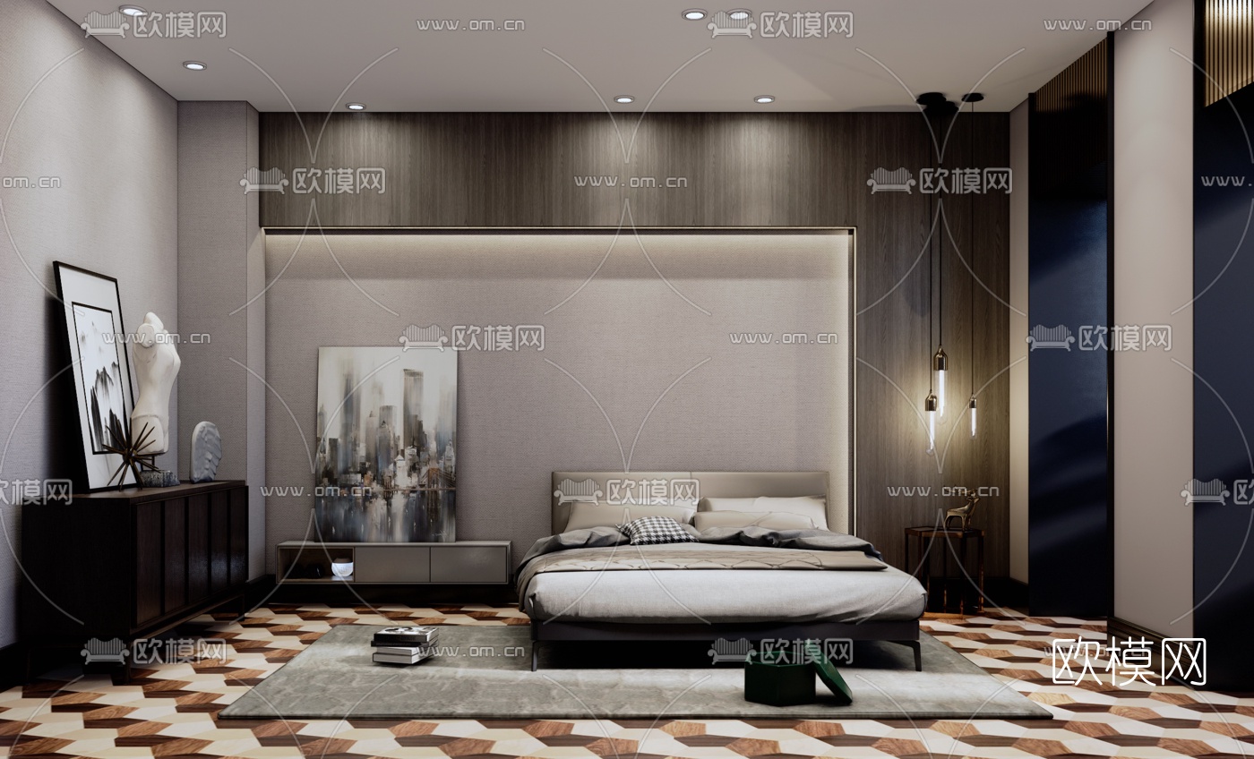 现代卧室主人房su模型