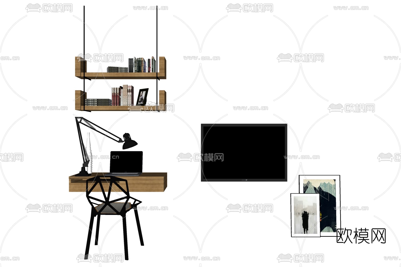 现代书桌椅su模型下载