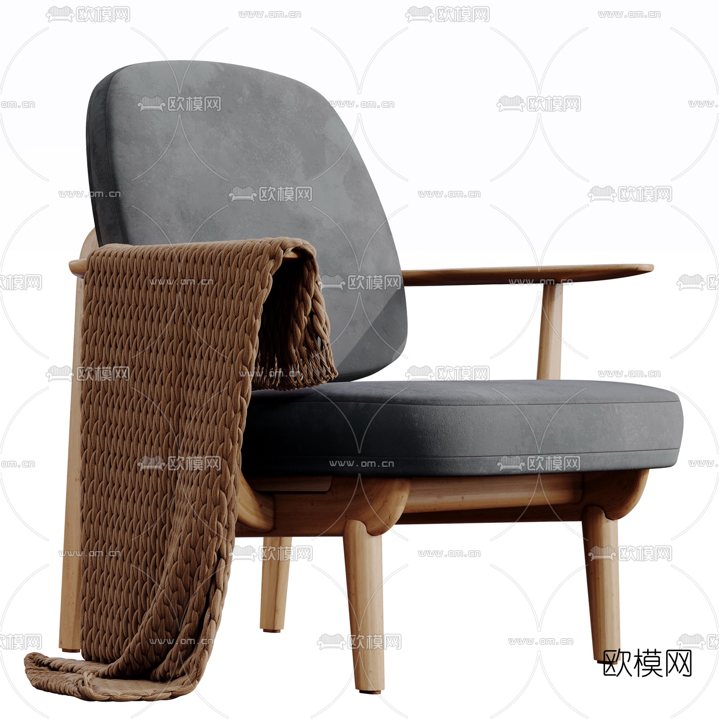 北欧原木休闲椅3d模型