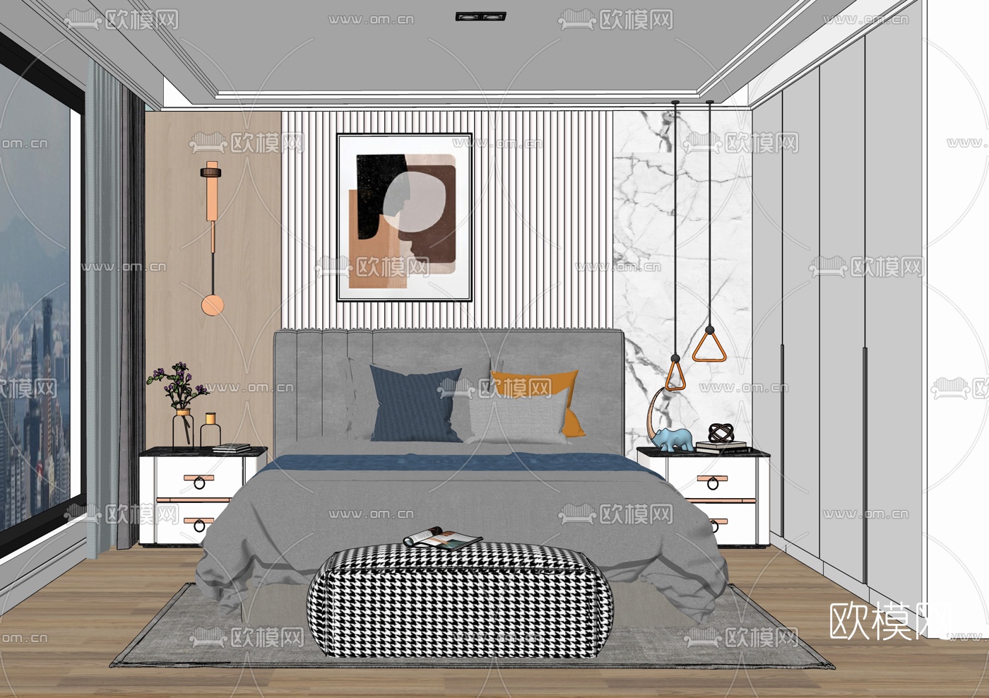 北欧卧室su模型下载（渲染图2）