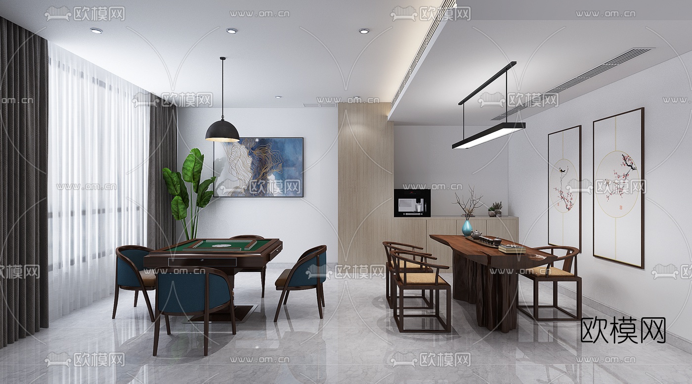 新中式棋牌室免费3d模型下载