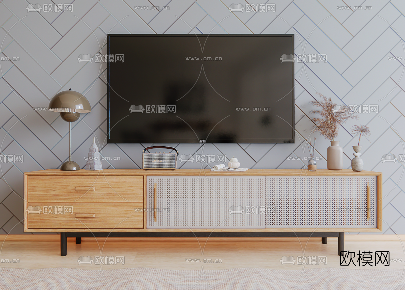 北欧电视柜su模型下载（渲染图1）