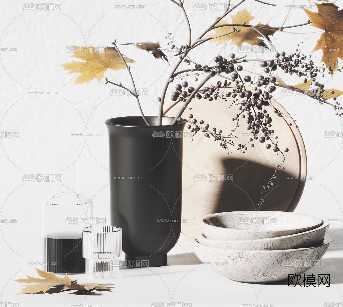 现代插花器皿摆件3d模型下载（渲染图2）