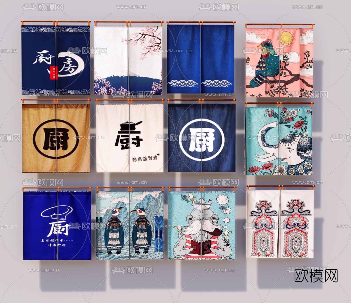 日式门帘窗帘挂帘su模型下载