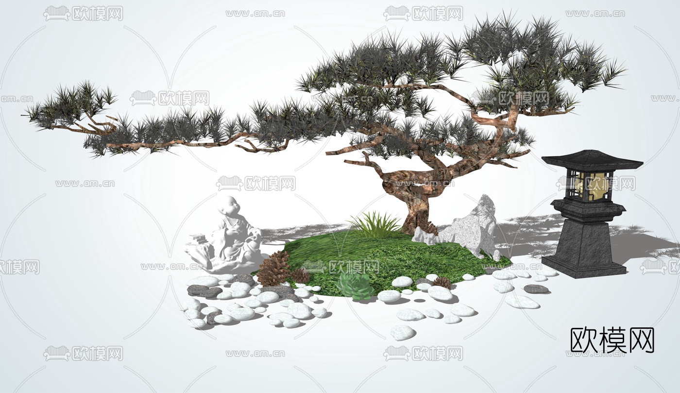 中式禅意松树su模型下载（渲染图2）