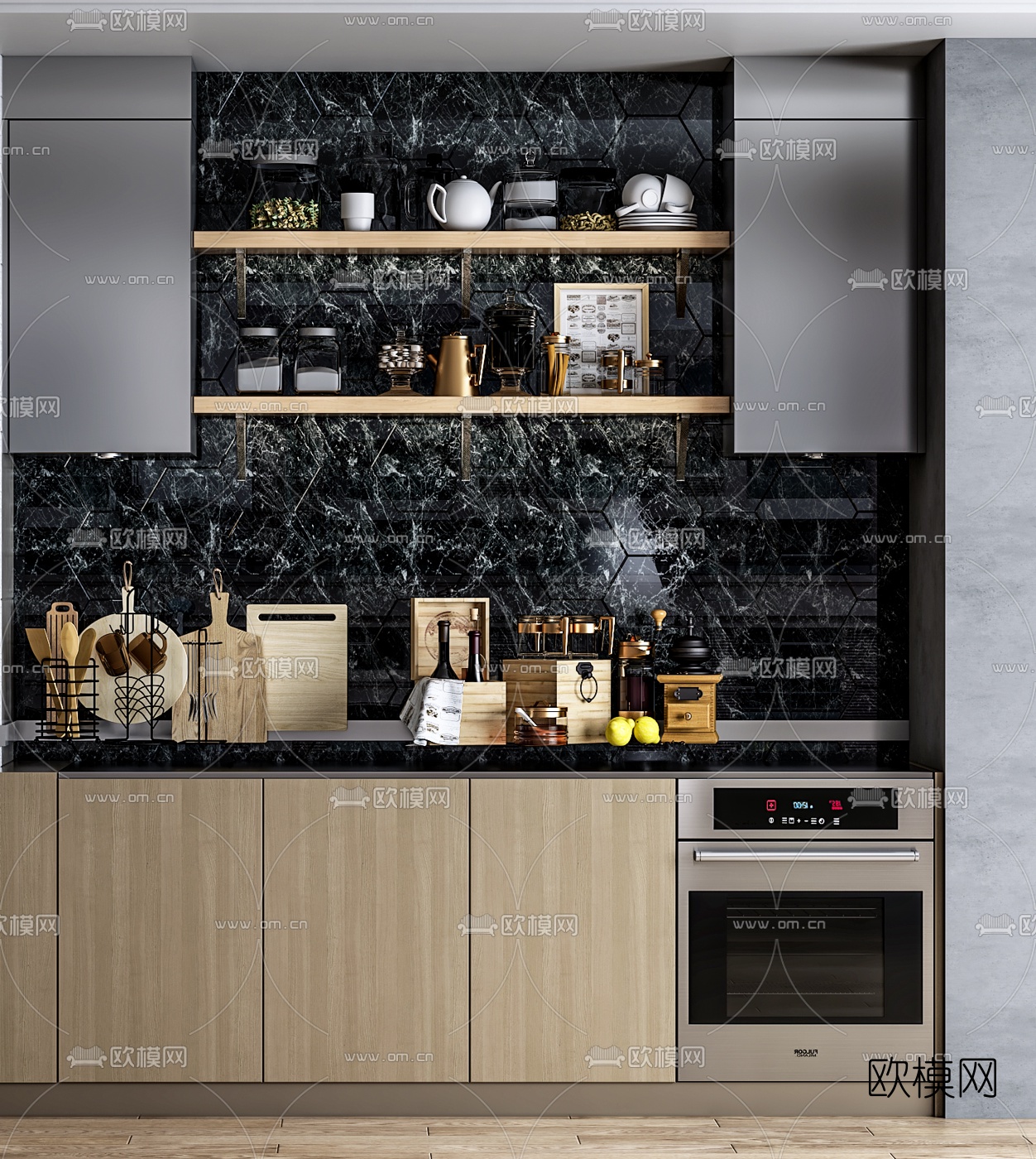 现代厨房橱柜3d模型下载（渲染图3）