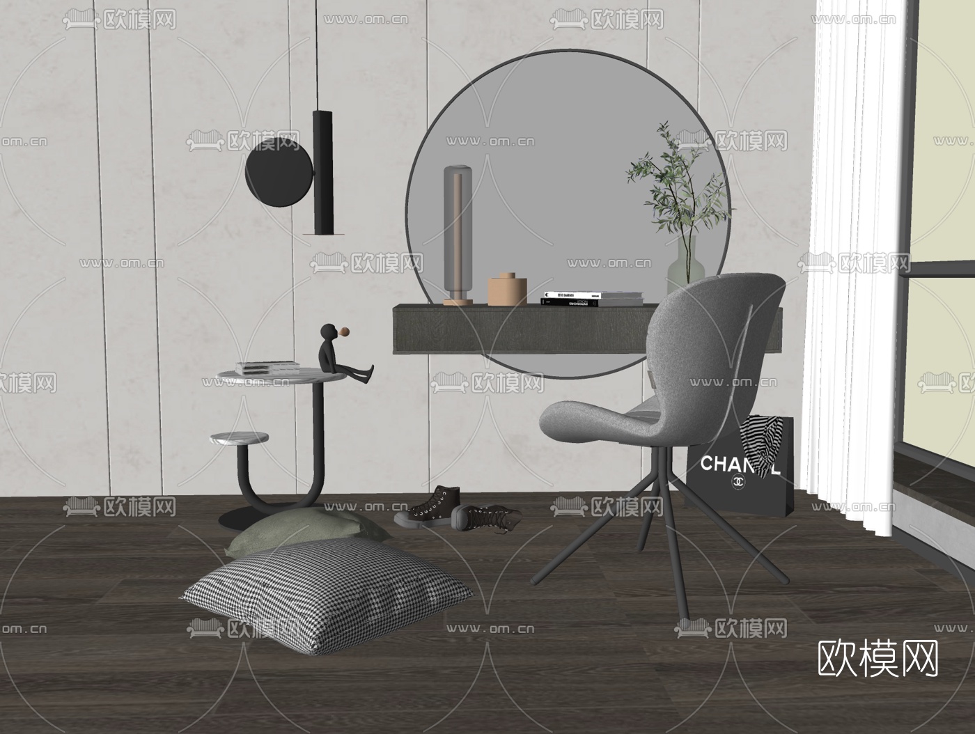 现代轻奢梳妆台su模型下载（渲染图2）