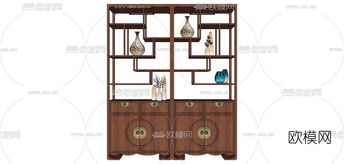 中式实木博古架su模型下载