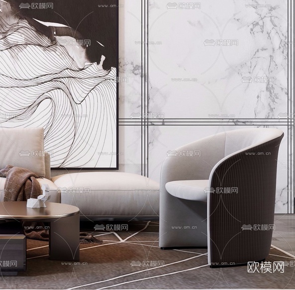 现代转角沙发组合3d模型下载(渲染图3)