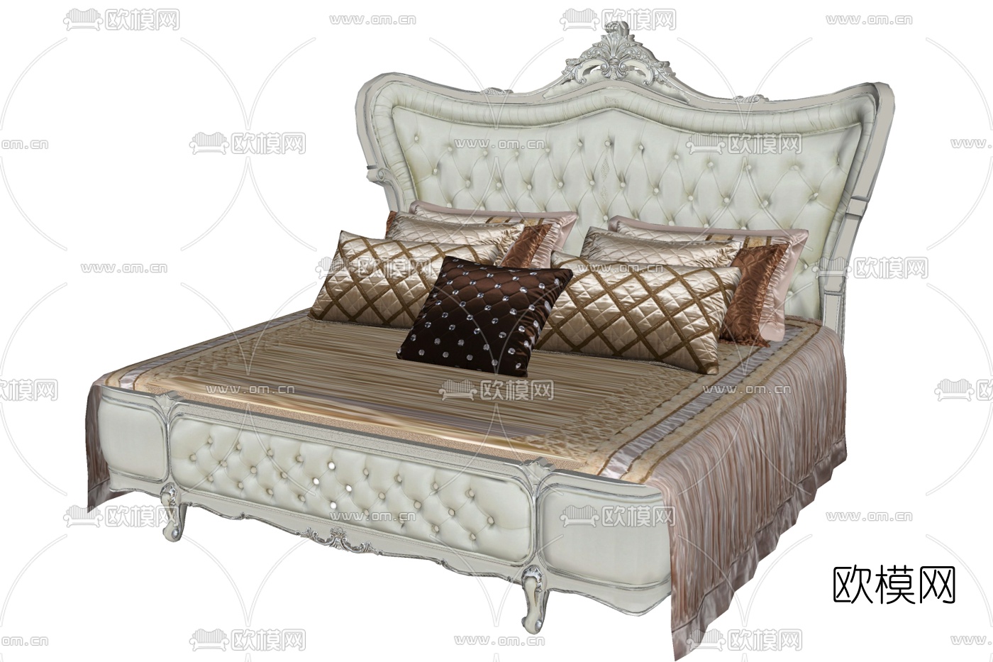 欧式布艺双人床su模型下载