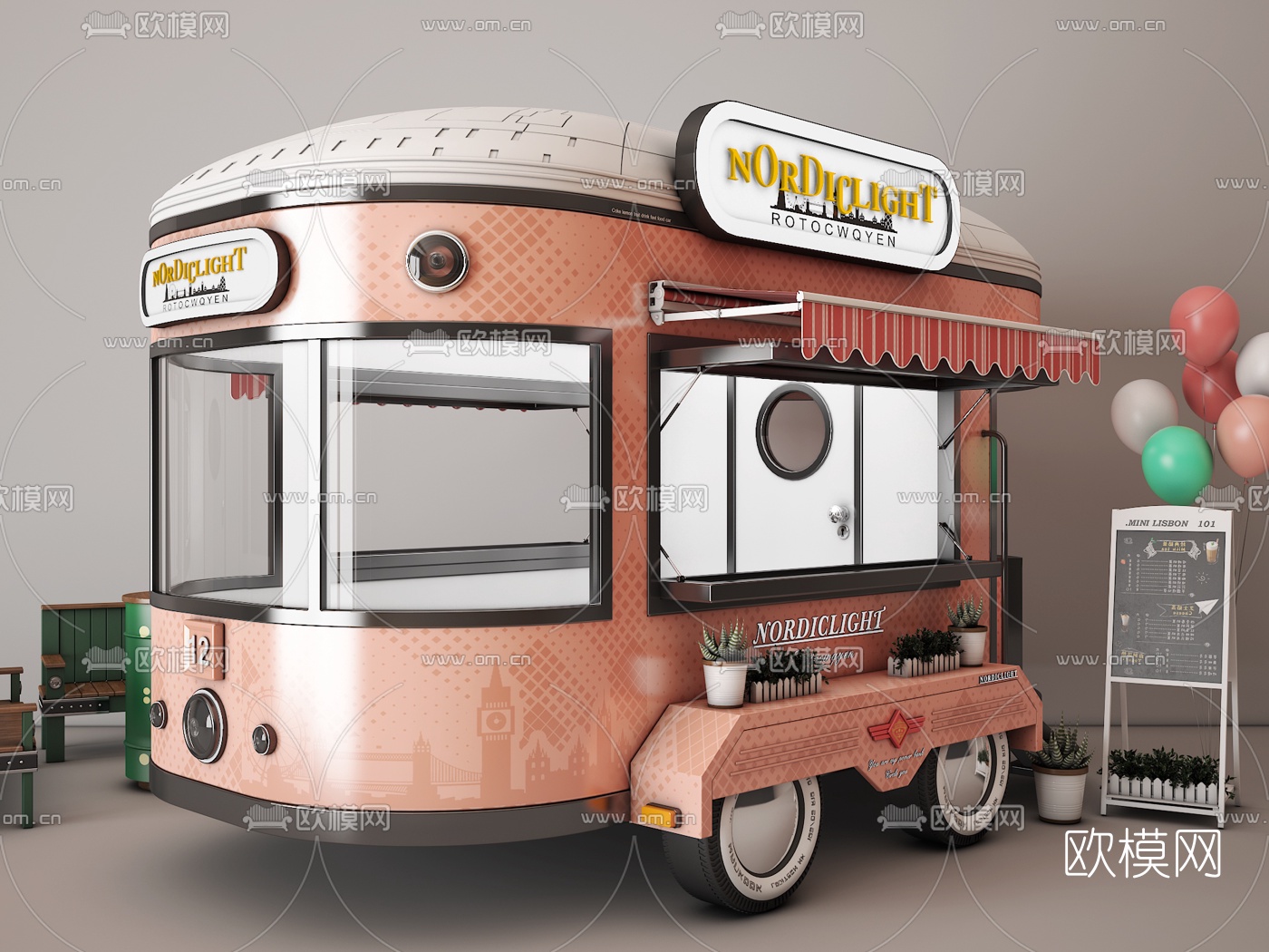 北欧奶茶店快餐车3d模型下载