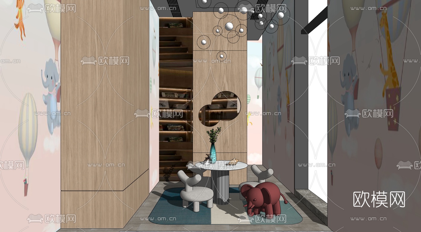 现代儿童活动室su模型下载（渲染图2）