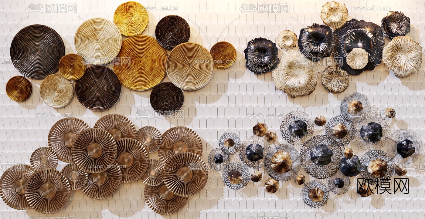 现代金属花卉挂件3d模型下载（渲染图1）