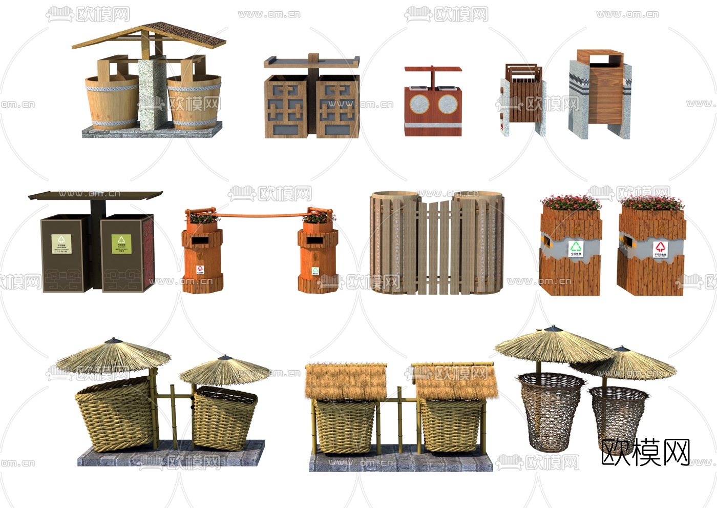 新中式公共垃圾箱3d模型下载
