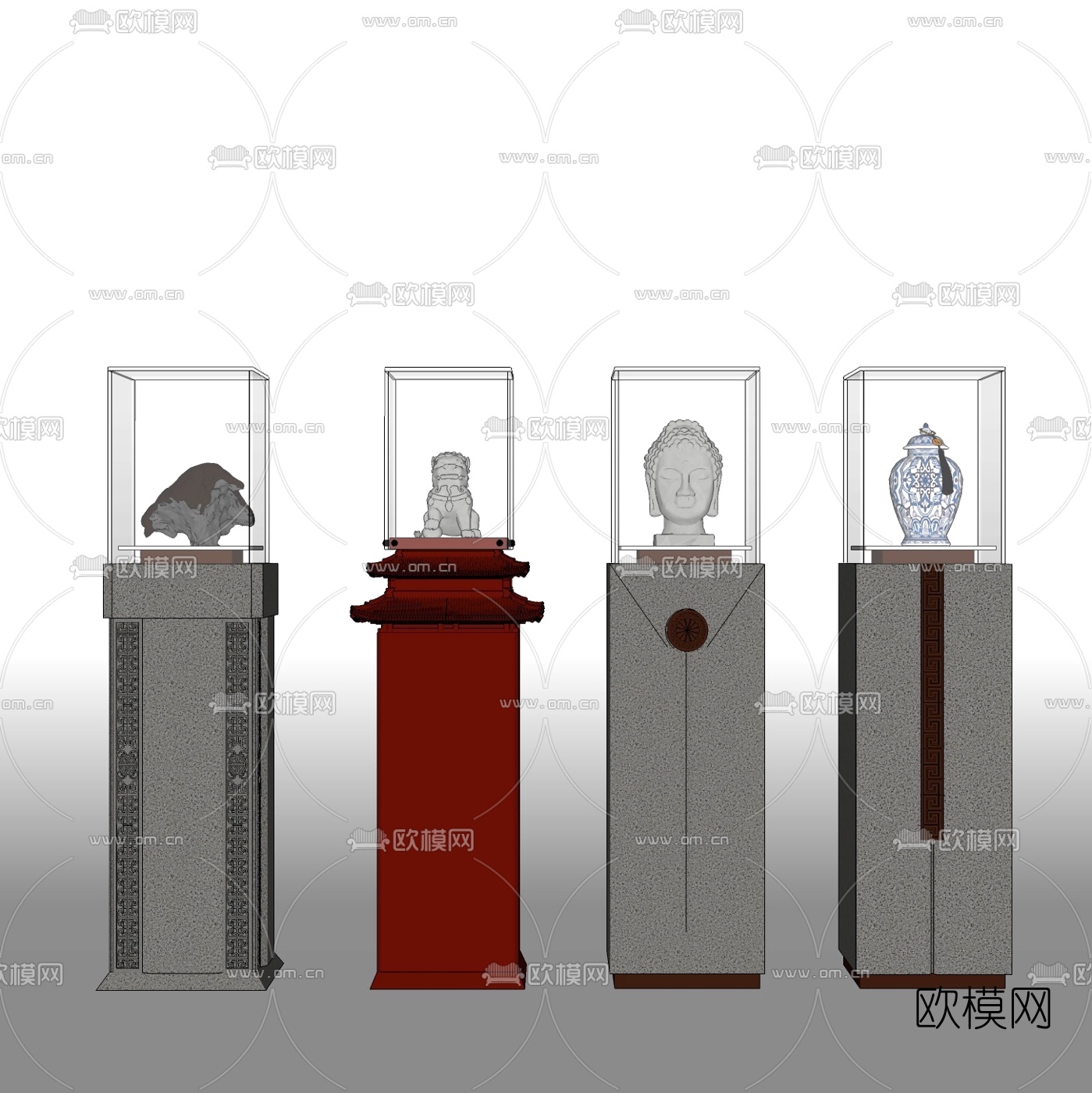 新中式佛像雕塑su模型下载（渲染图2）