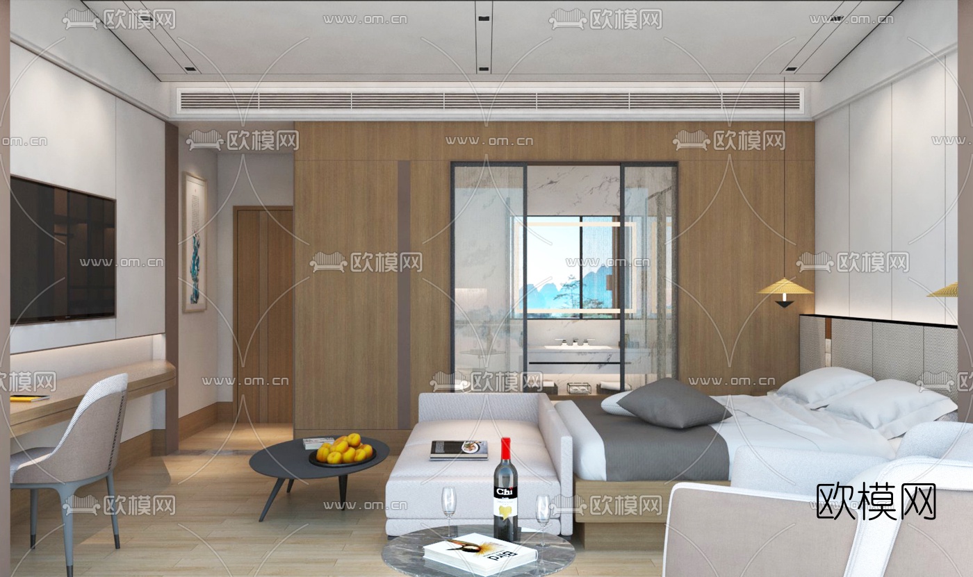现代酒店客房su模型下载（渲染图3）