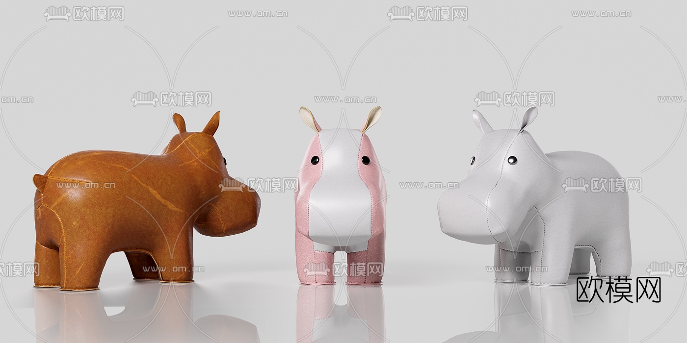 现代动物手工皮质儿童座椅3d模型下载（渲染图3）