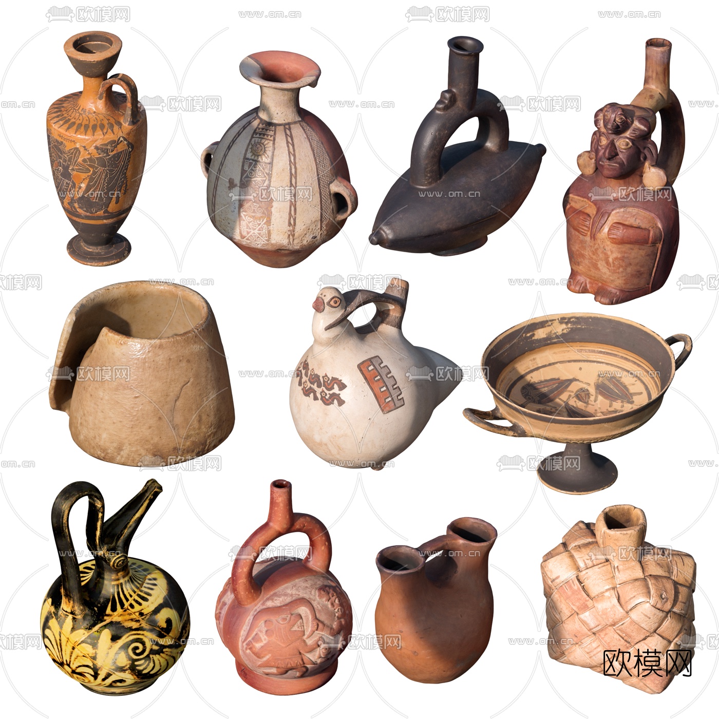 中式陶瓷艺术品摆件3d模型下载（渲染图2）