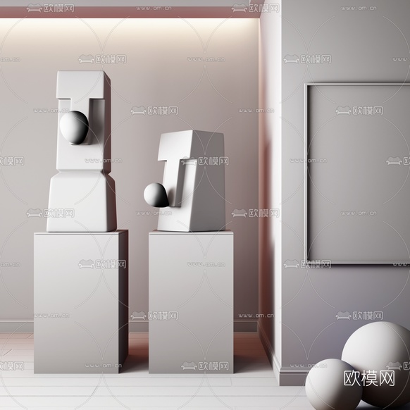 现代人面像抽象雕像3d模型下载(渲染图2)
