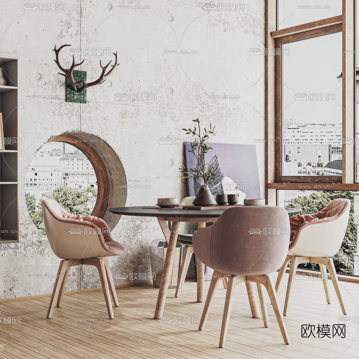 现代圆形休闲桌椅3d模型下载