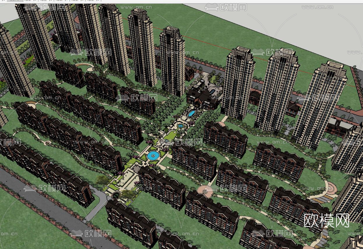 欧式高层住宅鸟瞰规划su模型下载（渲染图3）