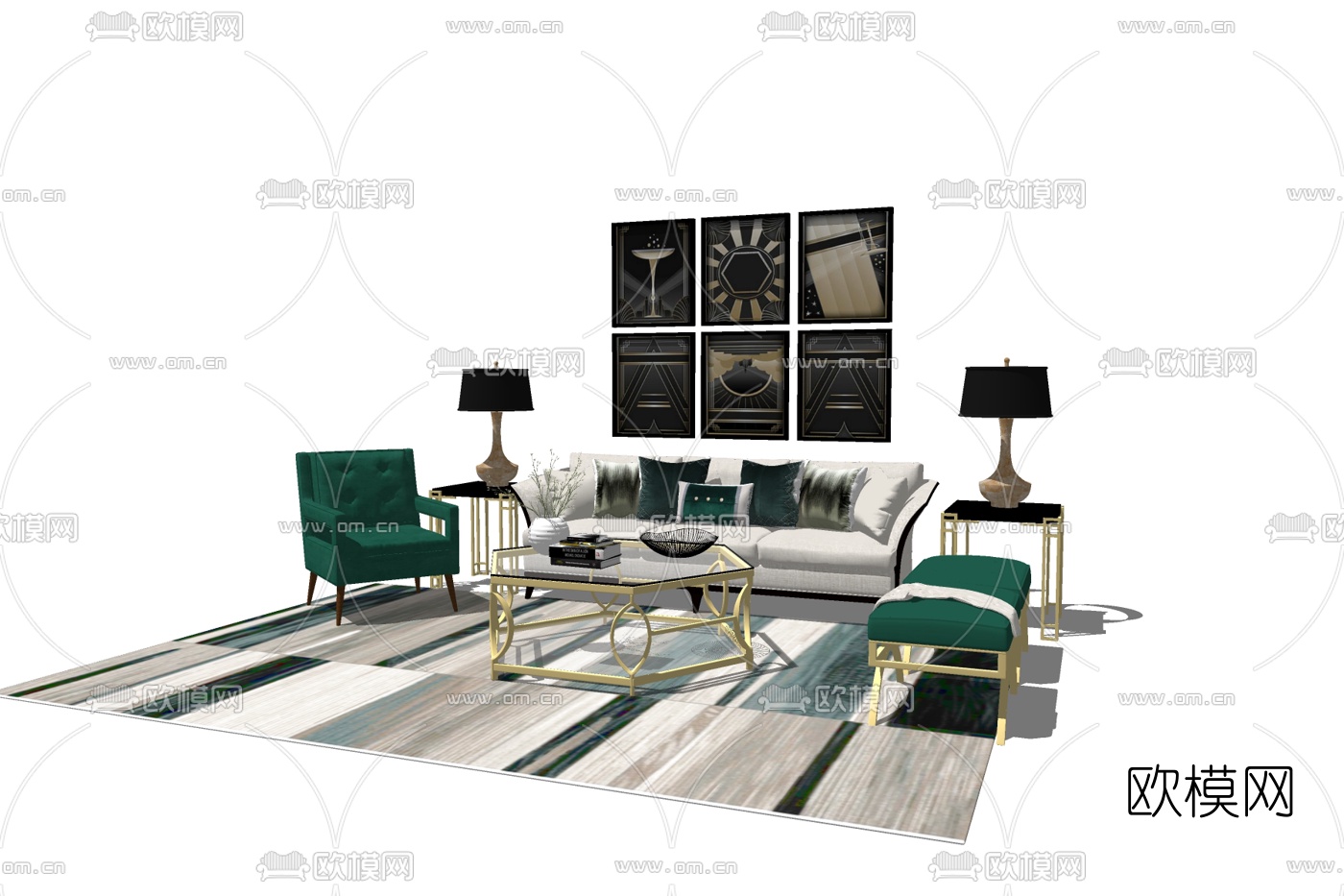 现代布艺组合沙发su模型下载