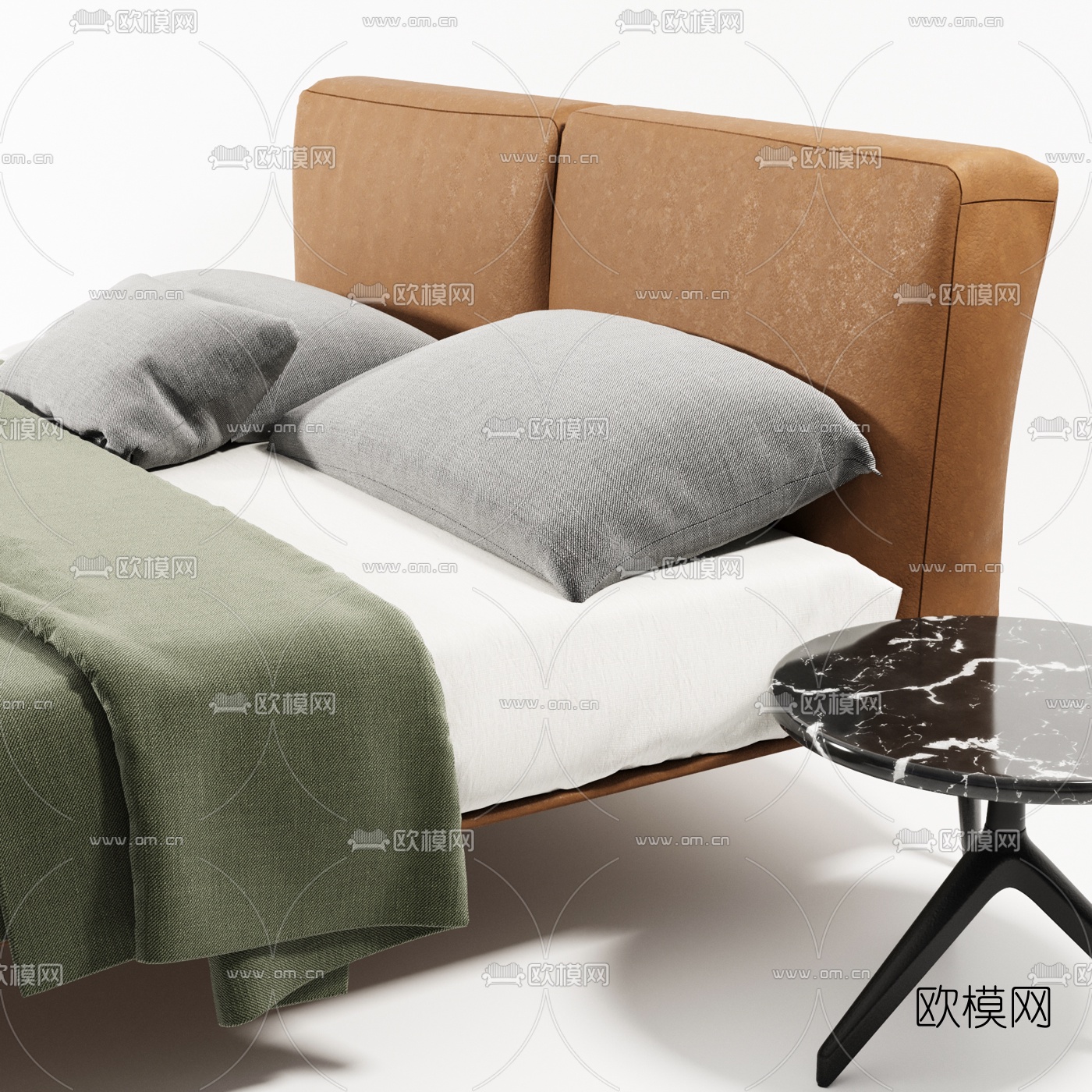 北欧布艺双人床3d模型下载（渲染图4）