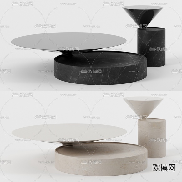 现代圆形子母茶几3d模型下载