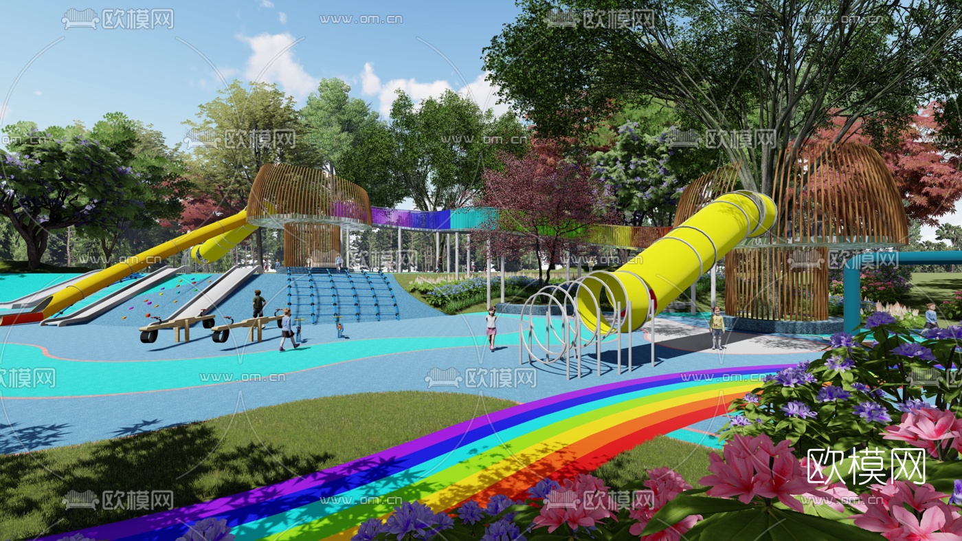 现代儿童攀爬游乐场su模型下载（渲染图2）