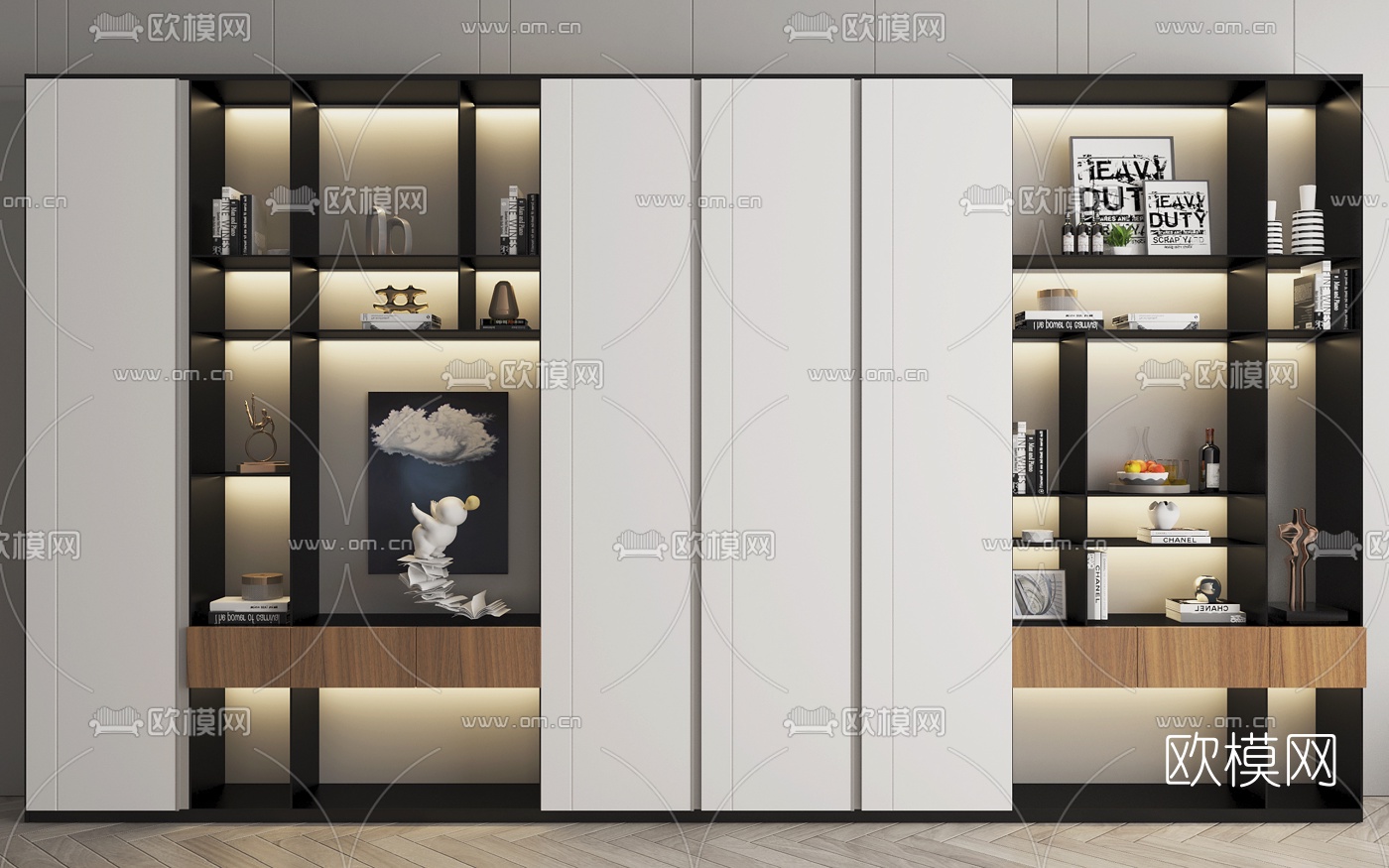 现代置物架装饰柜3d模型下载