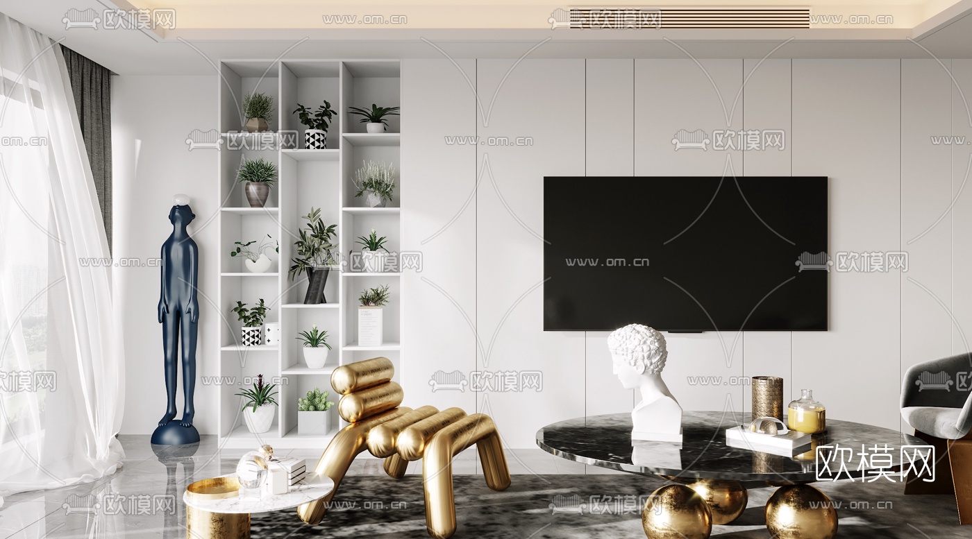 现代客厅餐厅3d模型