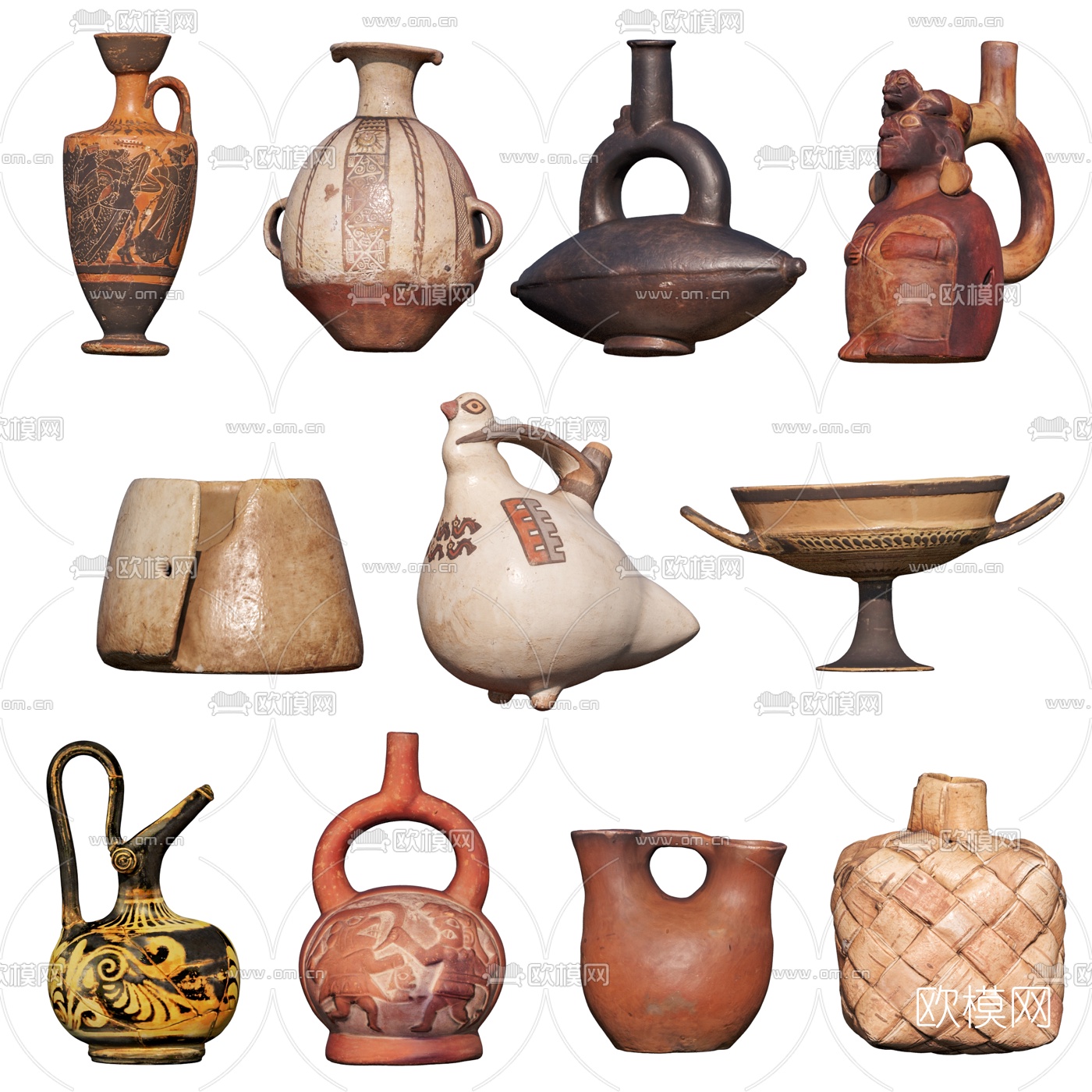 中式陶瓷艺术品摆件3d模型下载（渲染图1）