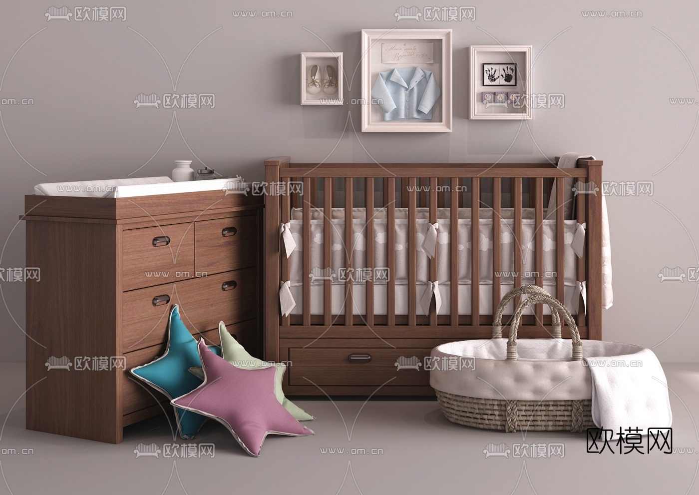 北欧简约婴儿床用品3d模型下载