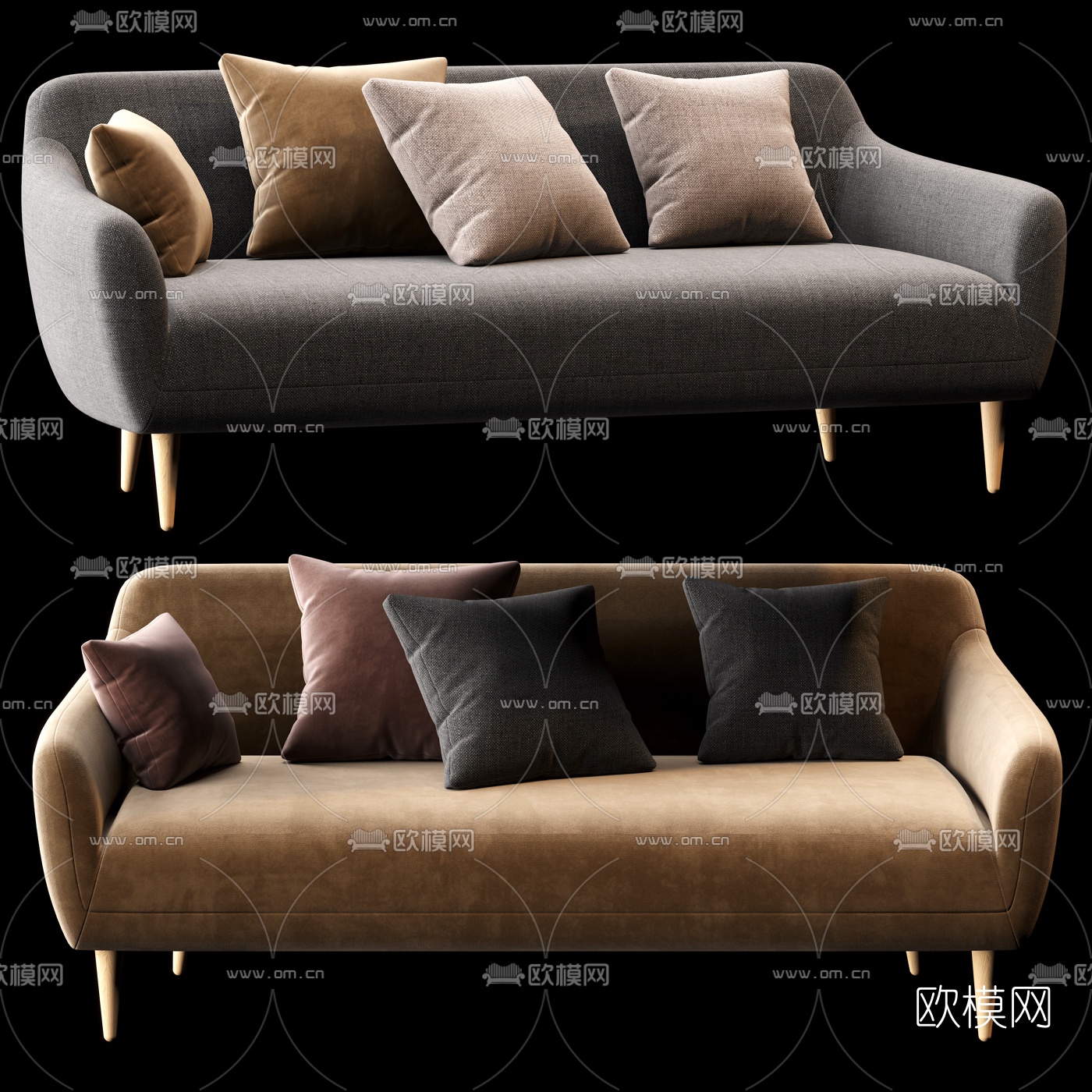 北欧布艺多人沙发3d模型下载