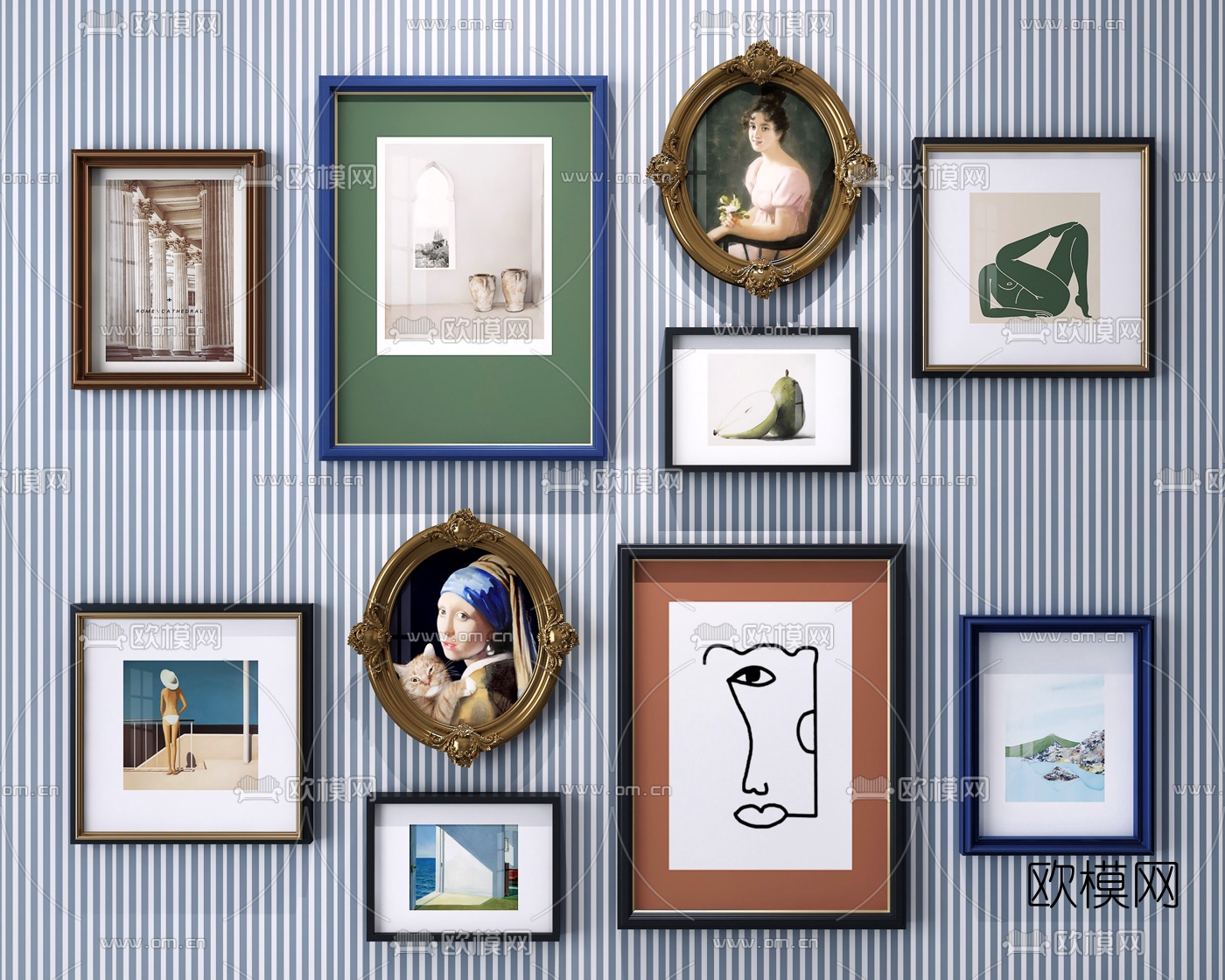 美式人物建筑装饰画3d模型下载