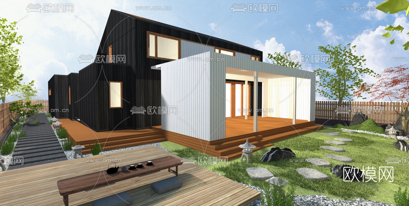 日式民宿庭院景观su模型下载（渲染图6）