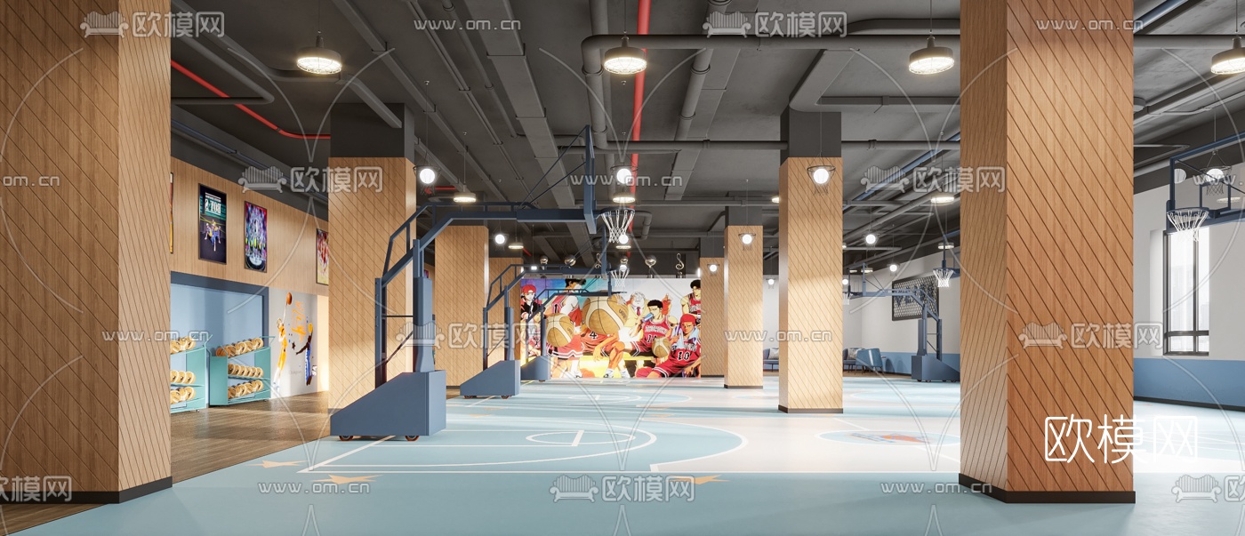 现代室内篮球场3d模型