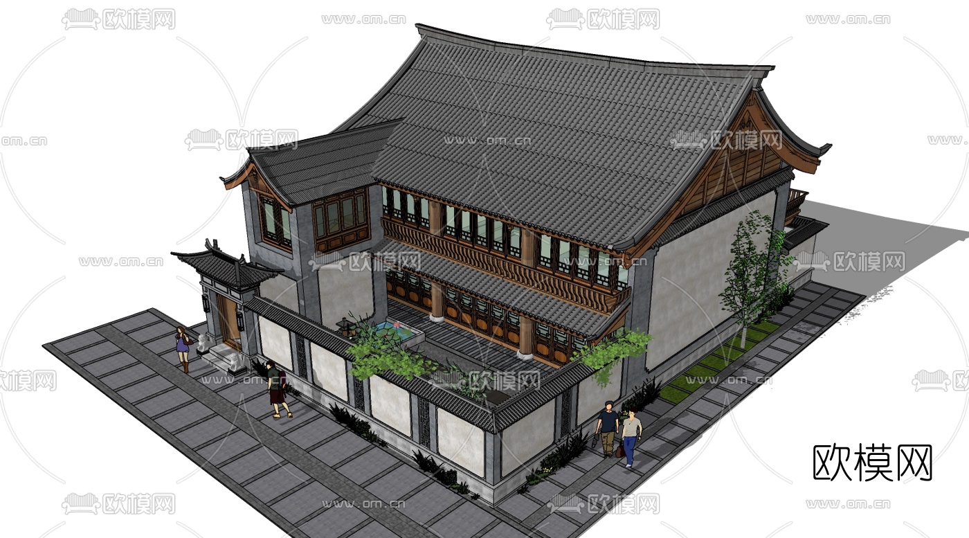 中式四合院su模型下载（渲染图4）