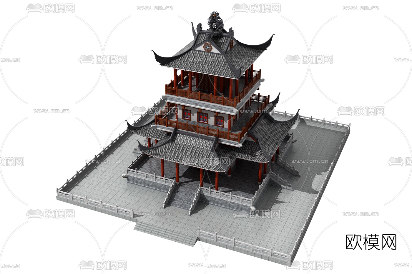 中式古建寺庙舍利殿3d模型下载（渲染图2）