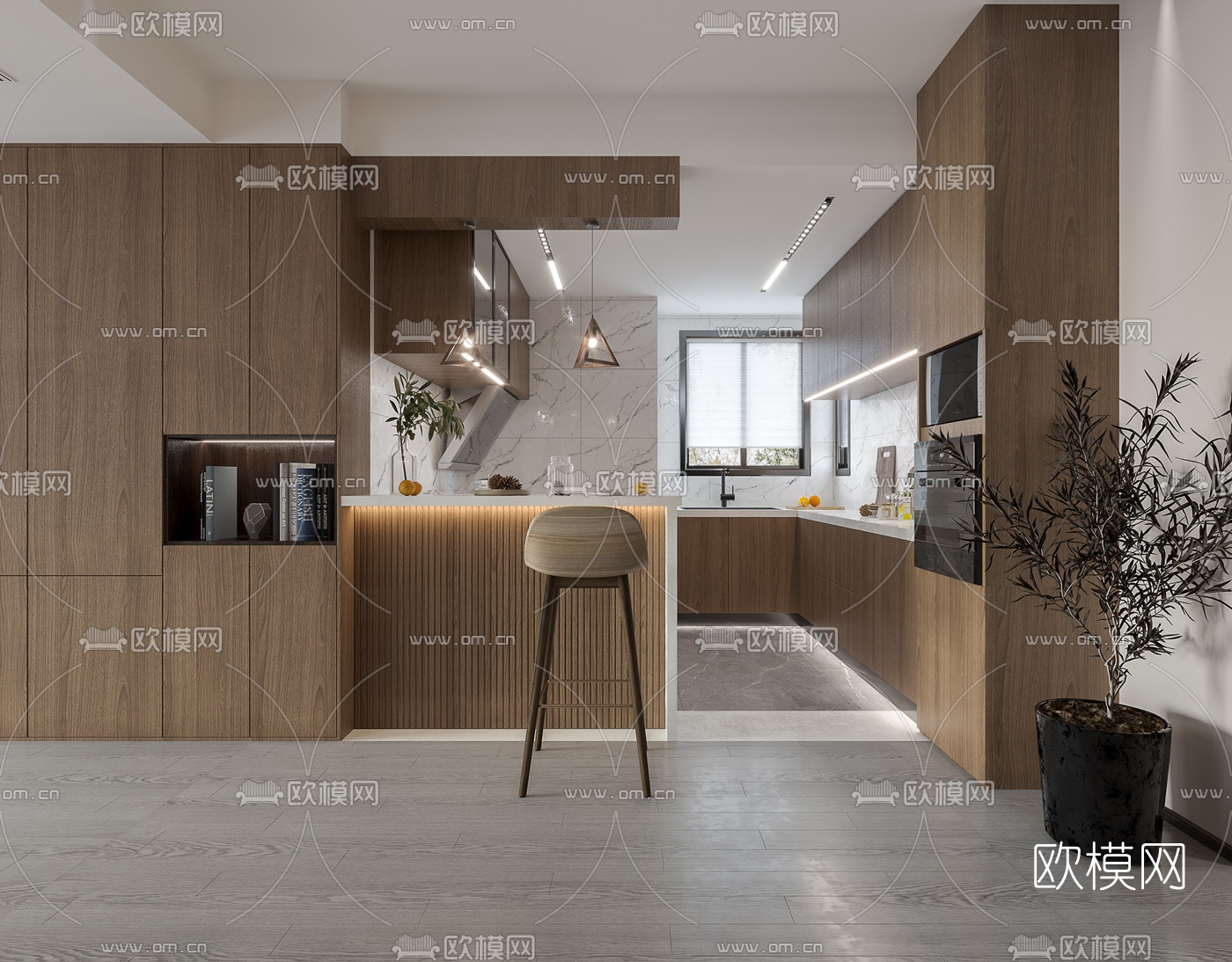 现代客厅餐厅3d模型下载（渲染图4）