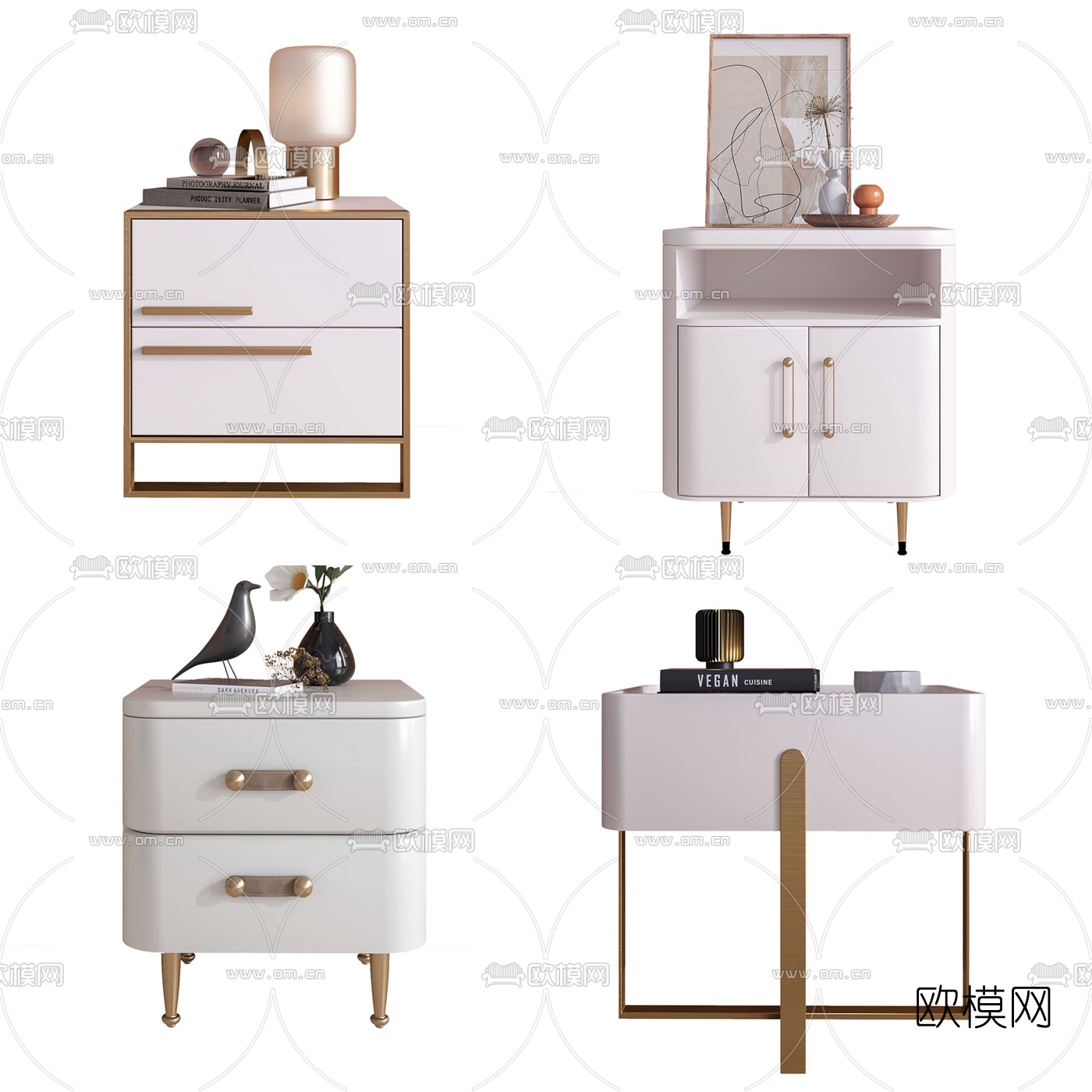 现代轻奢床头柜3d模型下载（渲染图1）