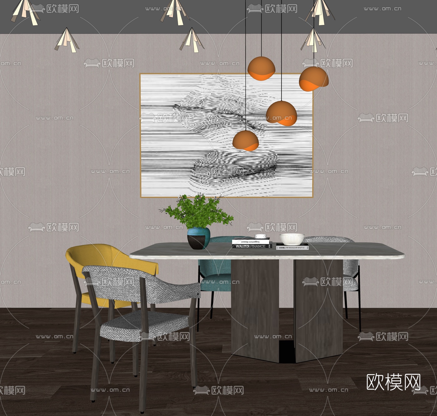 北欧餐桌椅su模型下载（渲染图1）