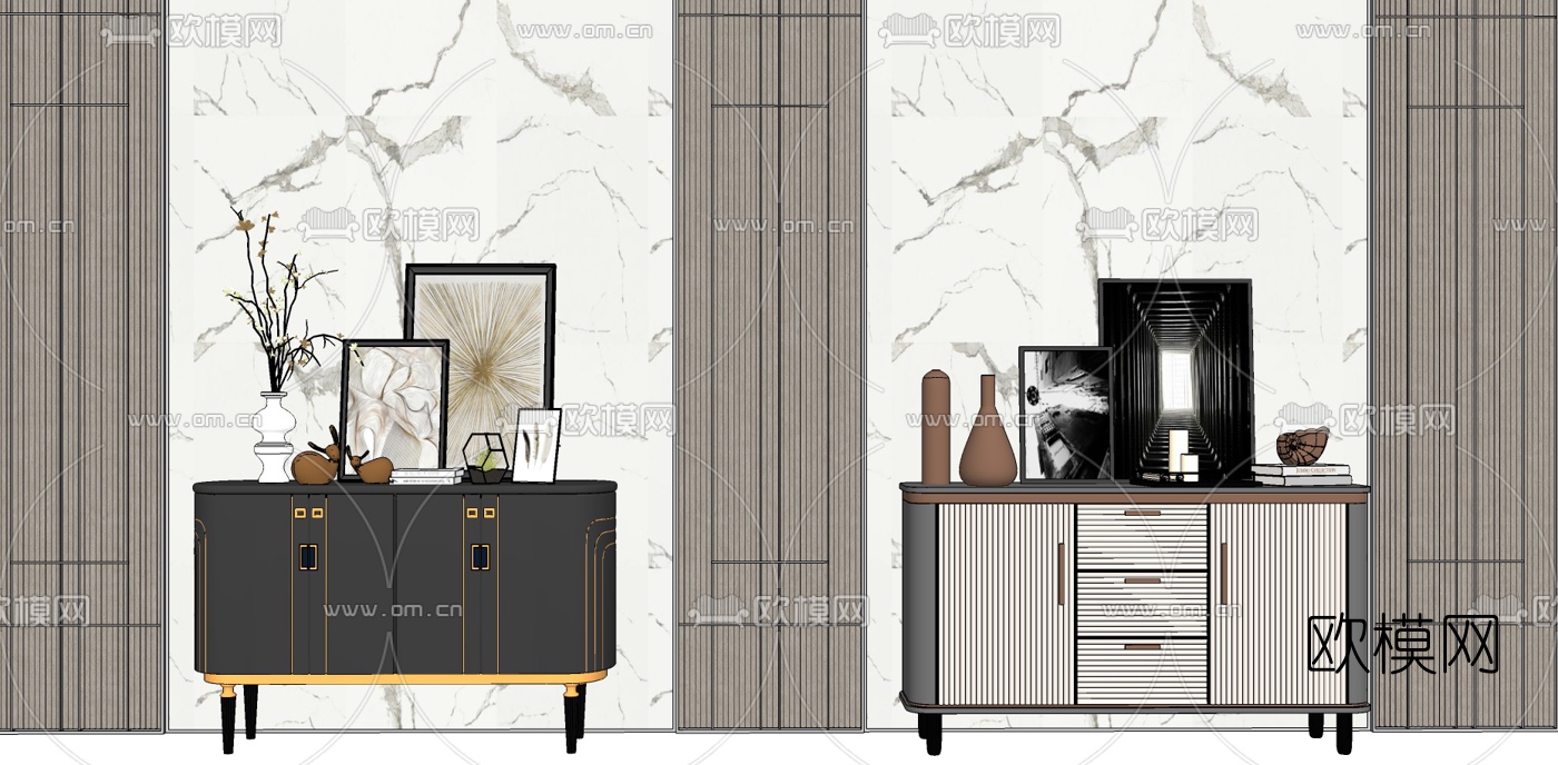 现代轻奢边柜su模型下载