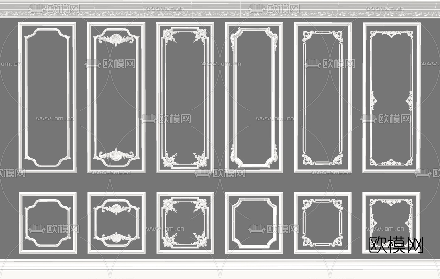 欧式雕花线条石膏线条护墙板su模型下载