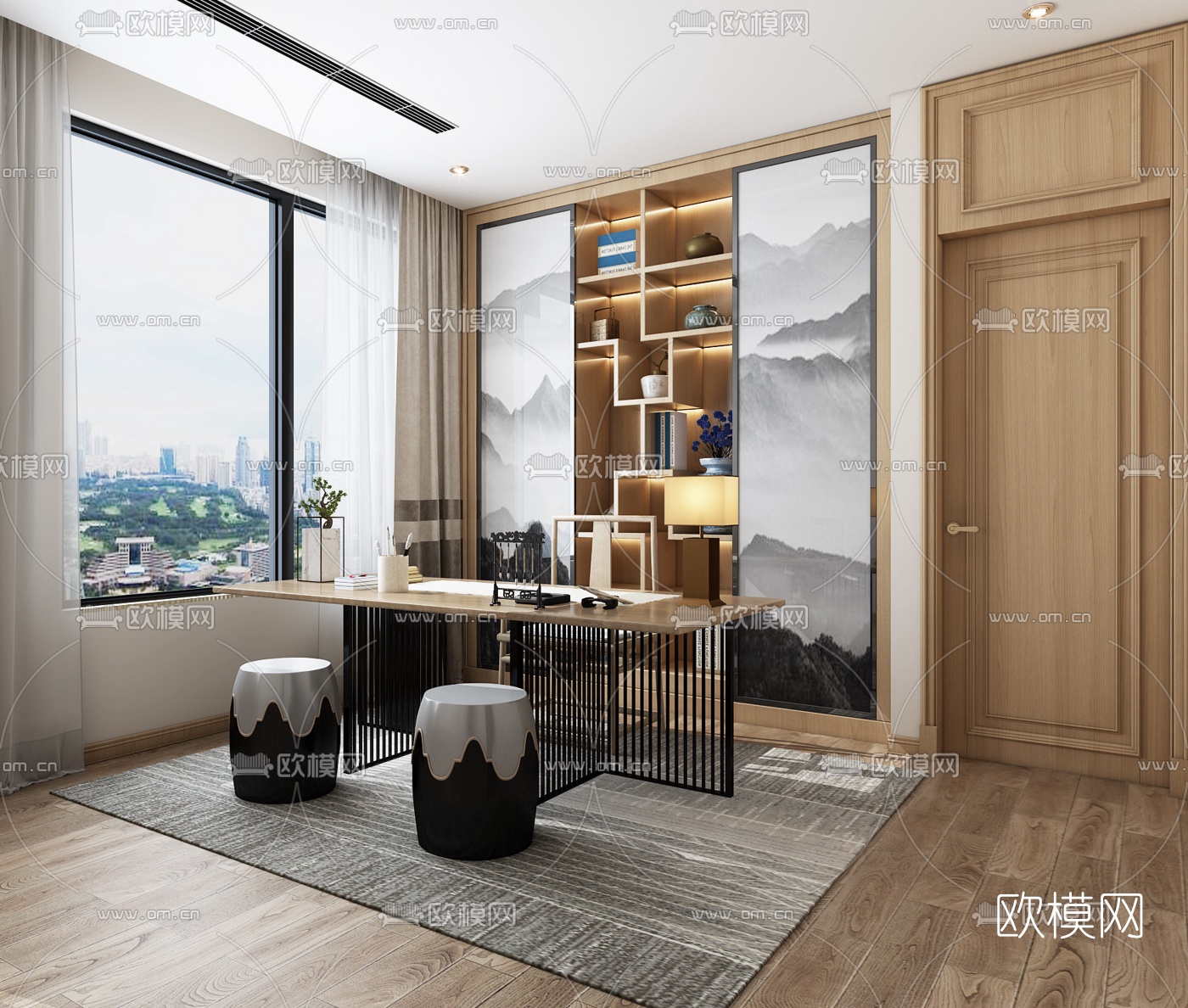 新中式书房免费3d模型下载