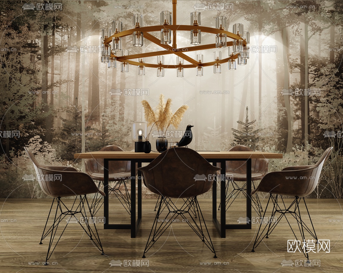 工业风铁艺餐桌椅3d模型下载