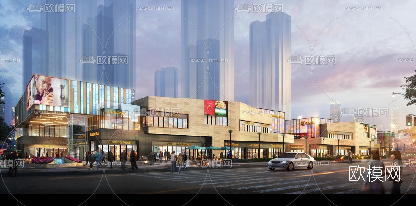 现代商业街su模型下载（渲染图1）