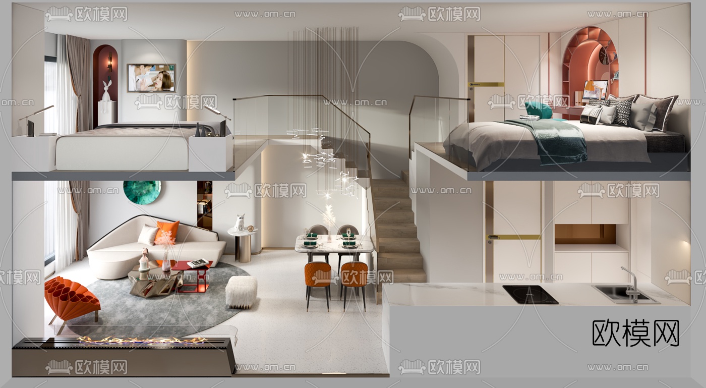 北欧loft复式公寓3d模型下载_ID10042576_3dmax免费模型-欧模网
