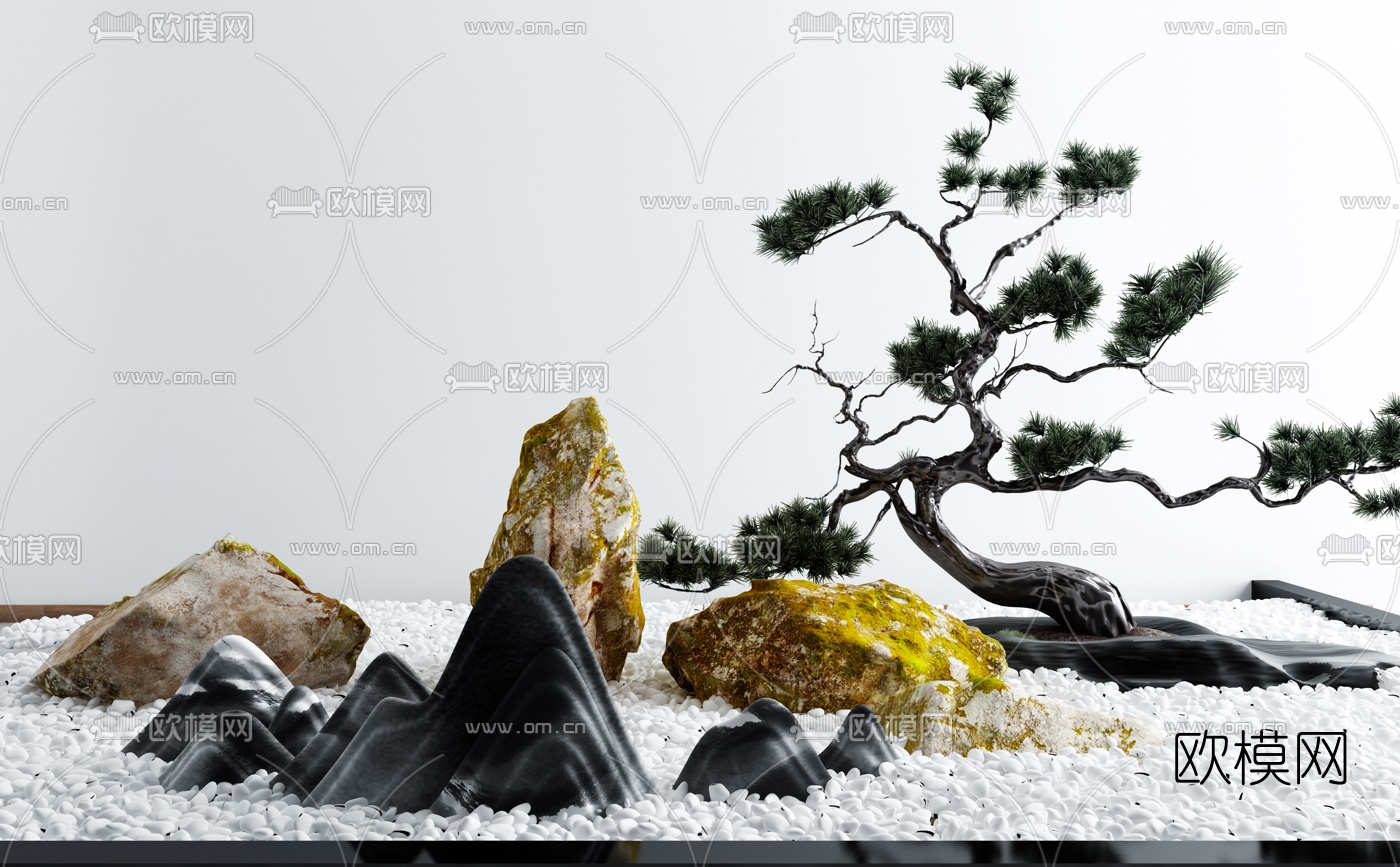 新中式假山园林景观小品3d模型