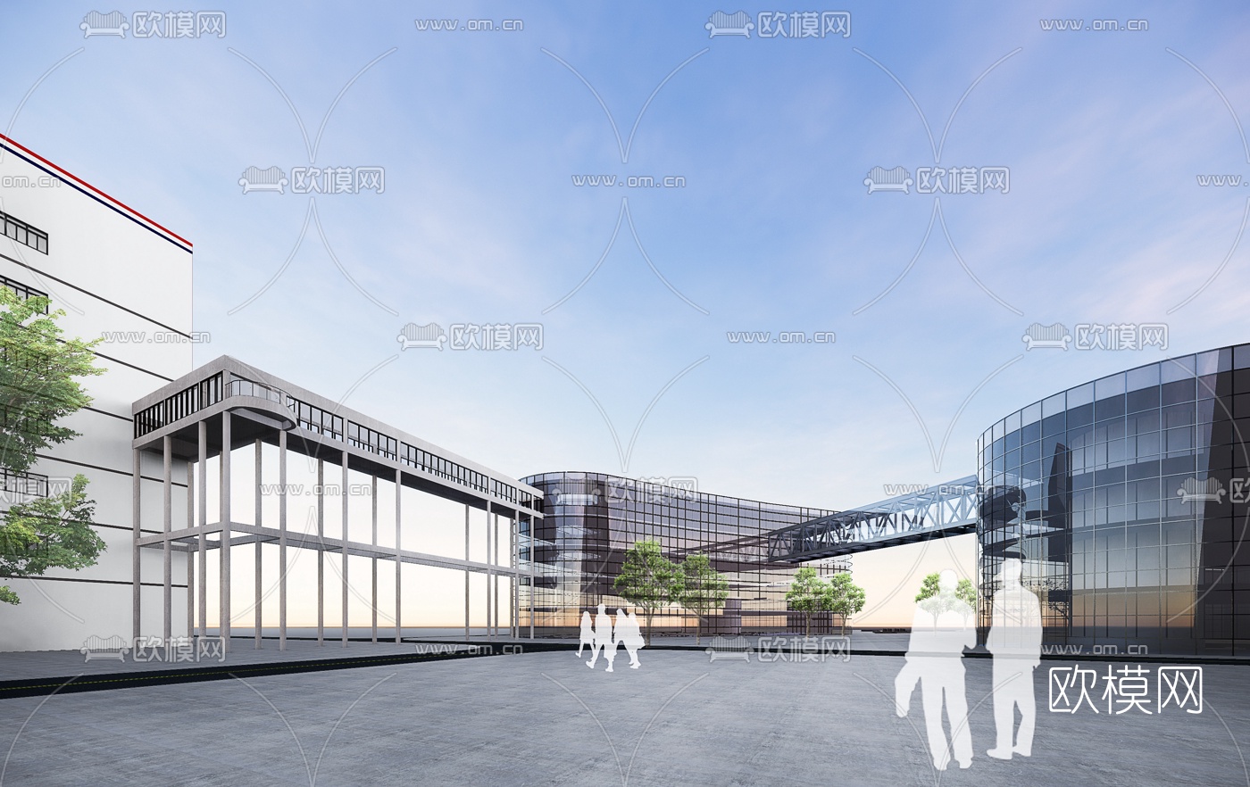 现代空中连廊走道su模型下载（渲染图1）